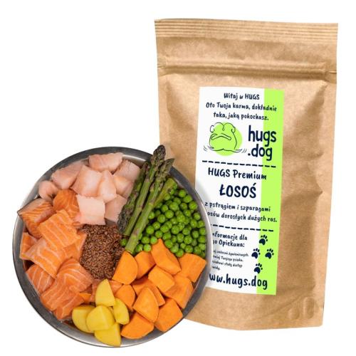 ŁOSOŚ z PSTRĄGIEM i SZPARAGAMI – HUGS Premium. 100g na próbę