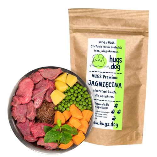 JAGNIĘCINA z BATATAMI i MIĘTĄ. – HUGS Premium 100g na próbę