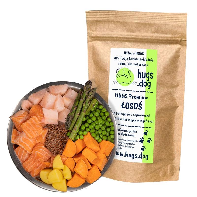 ŁOSOŚ z PSTRĄGIEM i SZPARAGAMI – HUGS Premium 100g na próbę