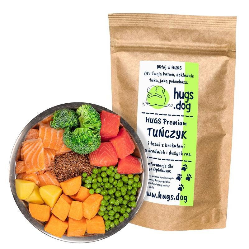 TUŃCZYK i ŁOSOŚ z BROKUŁAMI – HUGS Premium 100g na próbę