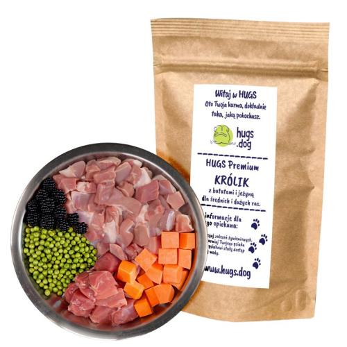 KARMA KRÓLIK Z BATATAMI I JEŻYNĄ – HUGS Premium 100g na próbę